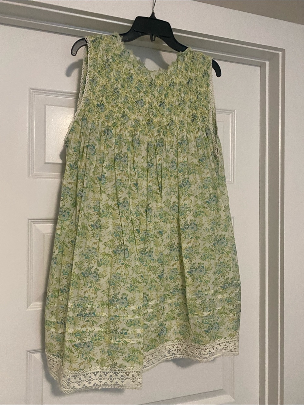 Free People Green Floral Smocked Lace-Hem Mini Dress